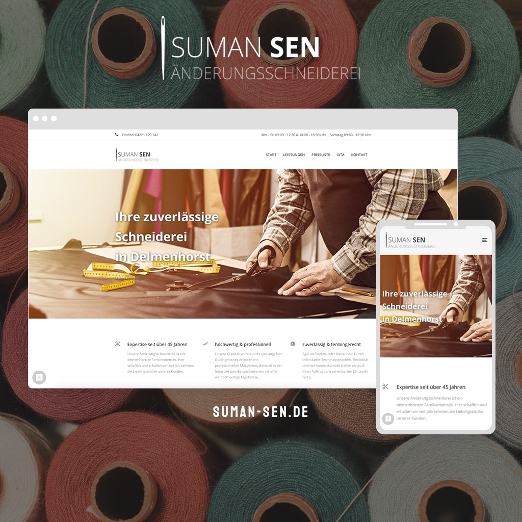 Referenz Webdesign Änderungsschneiderei Suman Sen | ARTKURAT ® Werbeagentur