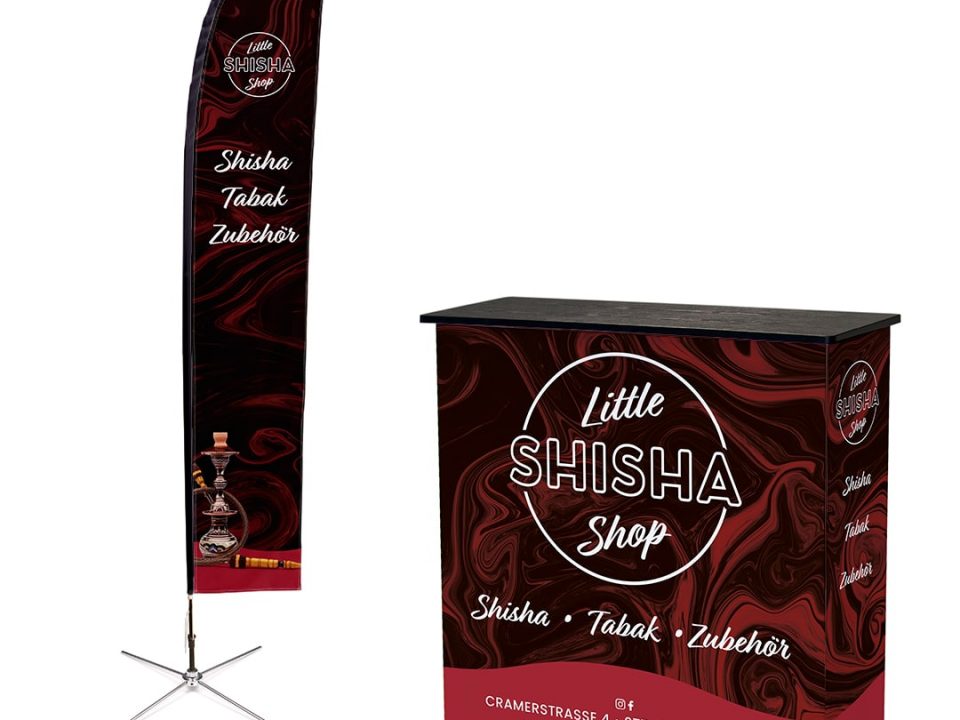 Promotion Material Flagge und Theke für Little Shisha Shop